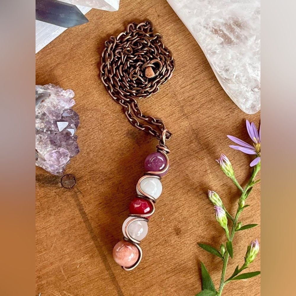 Crystal Witch Wire Wrapped Gemstone and Copper Handcrafted Necklace